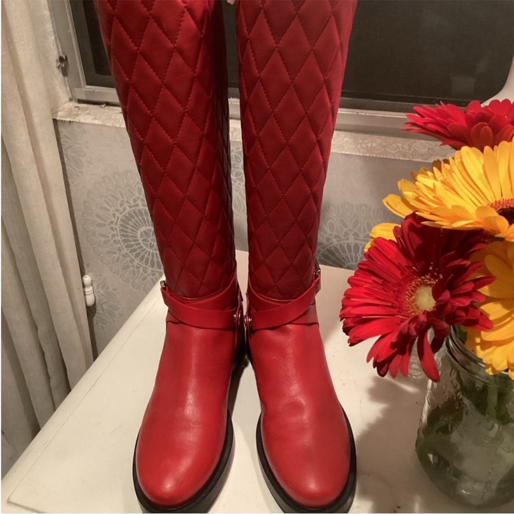 Elegant Red Quilted Knee-High Boots